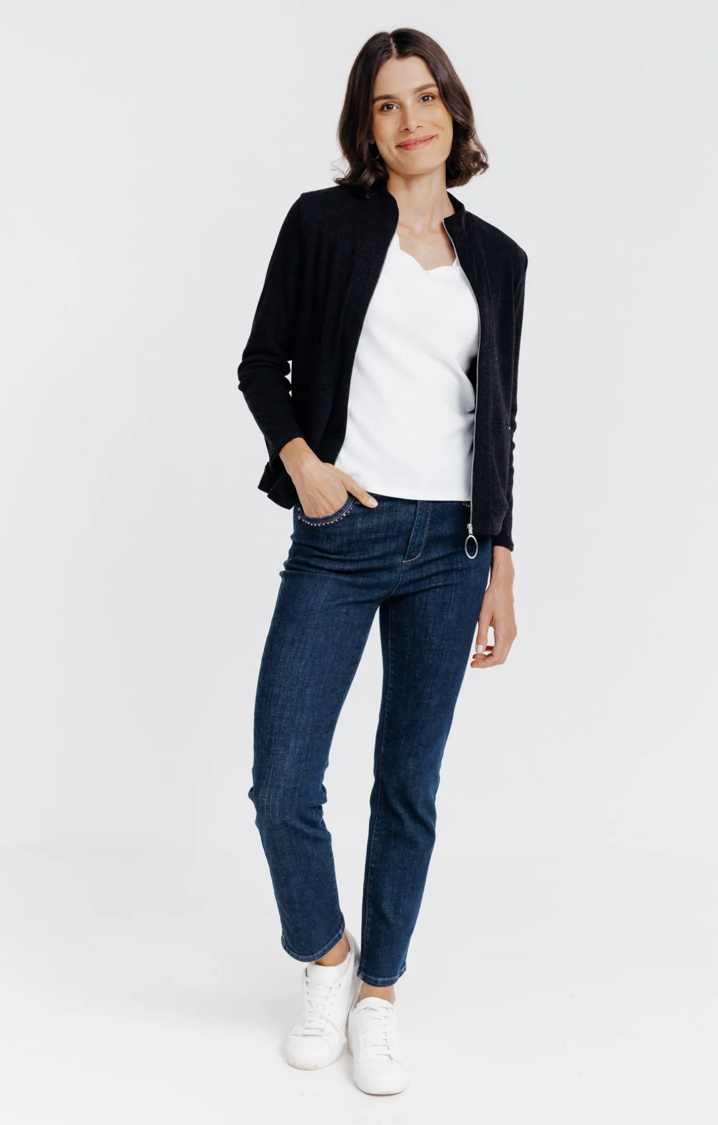 Cardigan zippé poches kangourou -