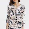Chemise col mao imprimée feuillage -
