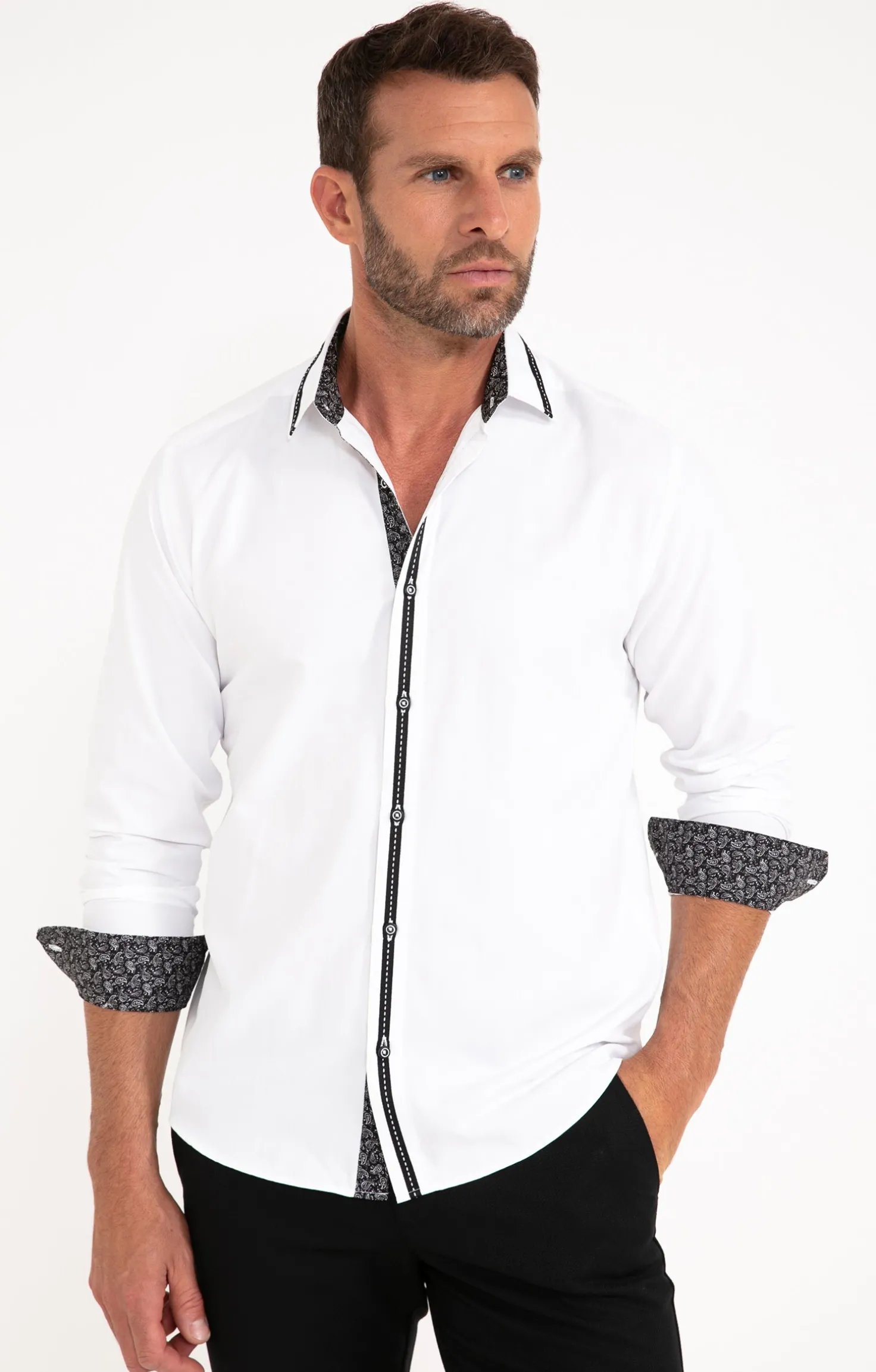 Chemise en satin uni manches longues -