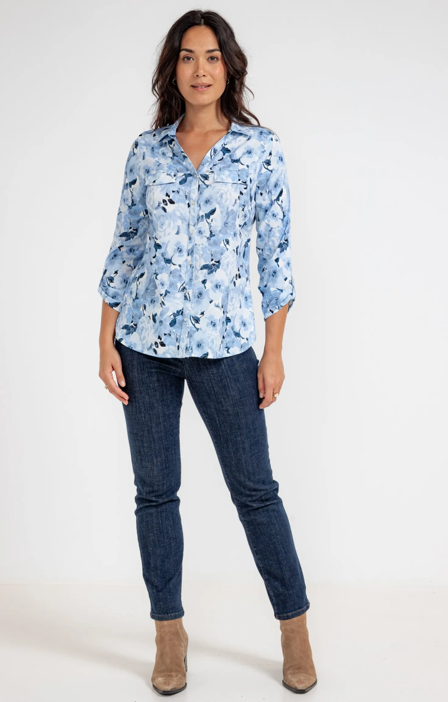 Chemise imprimé fleuri boutons nacrés -