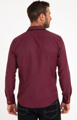 Chemise manches longues en satin grenat -