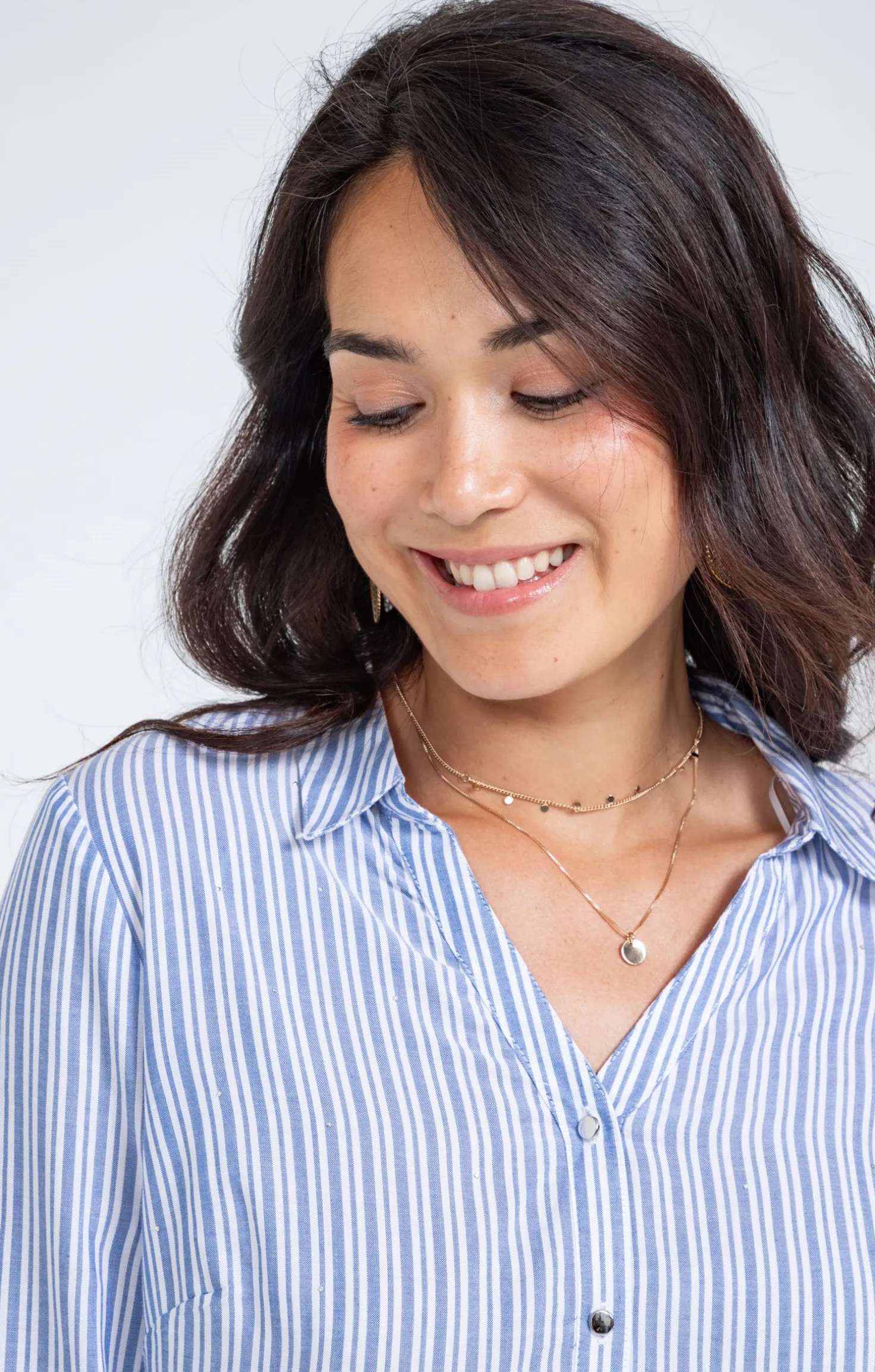 chemise rayée avec details de strass -