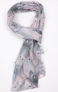 Grand foulard léger imprimé chat -