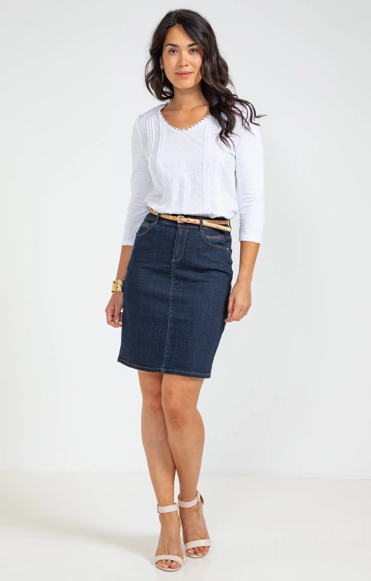Jupe denim brut avec ceinture -