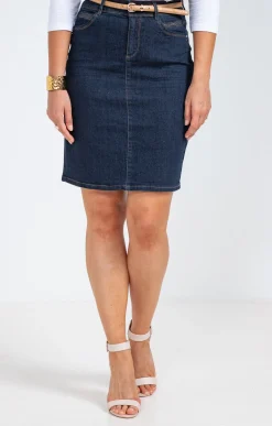 Jupe denim brut avec ceinture -