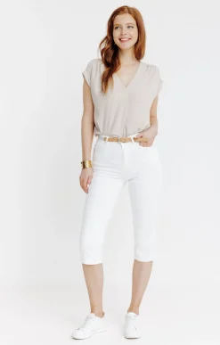 Pantacourt coton et viscose ceinture -