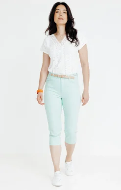 Pantacourt coton et viscose ceinture -