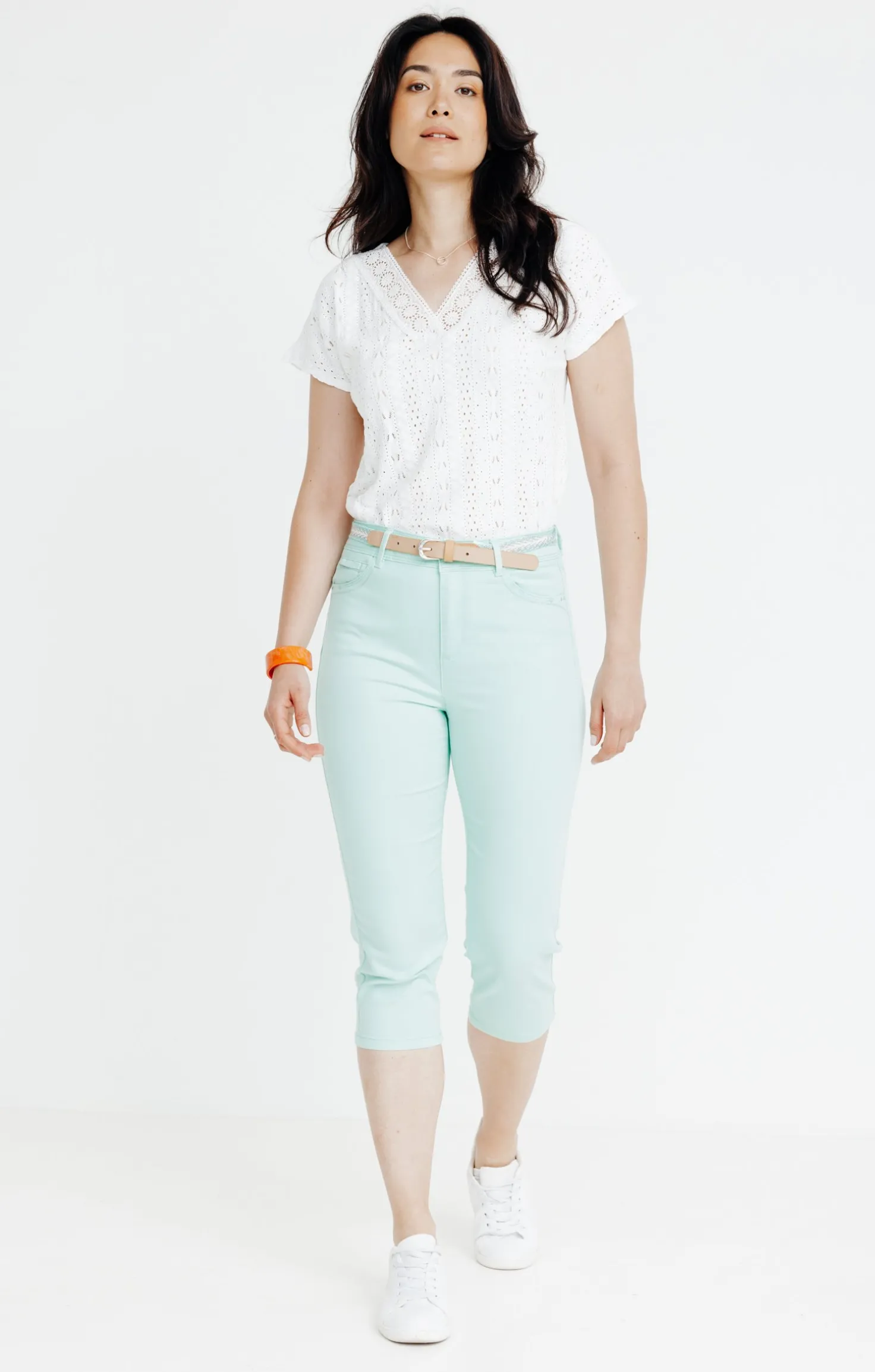 Pantacourt coton et viscose ceinture -