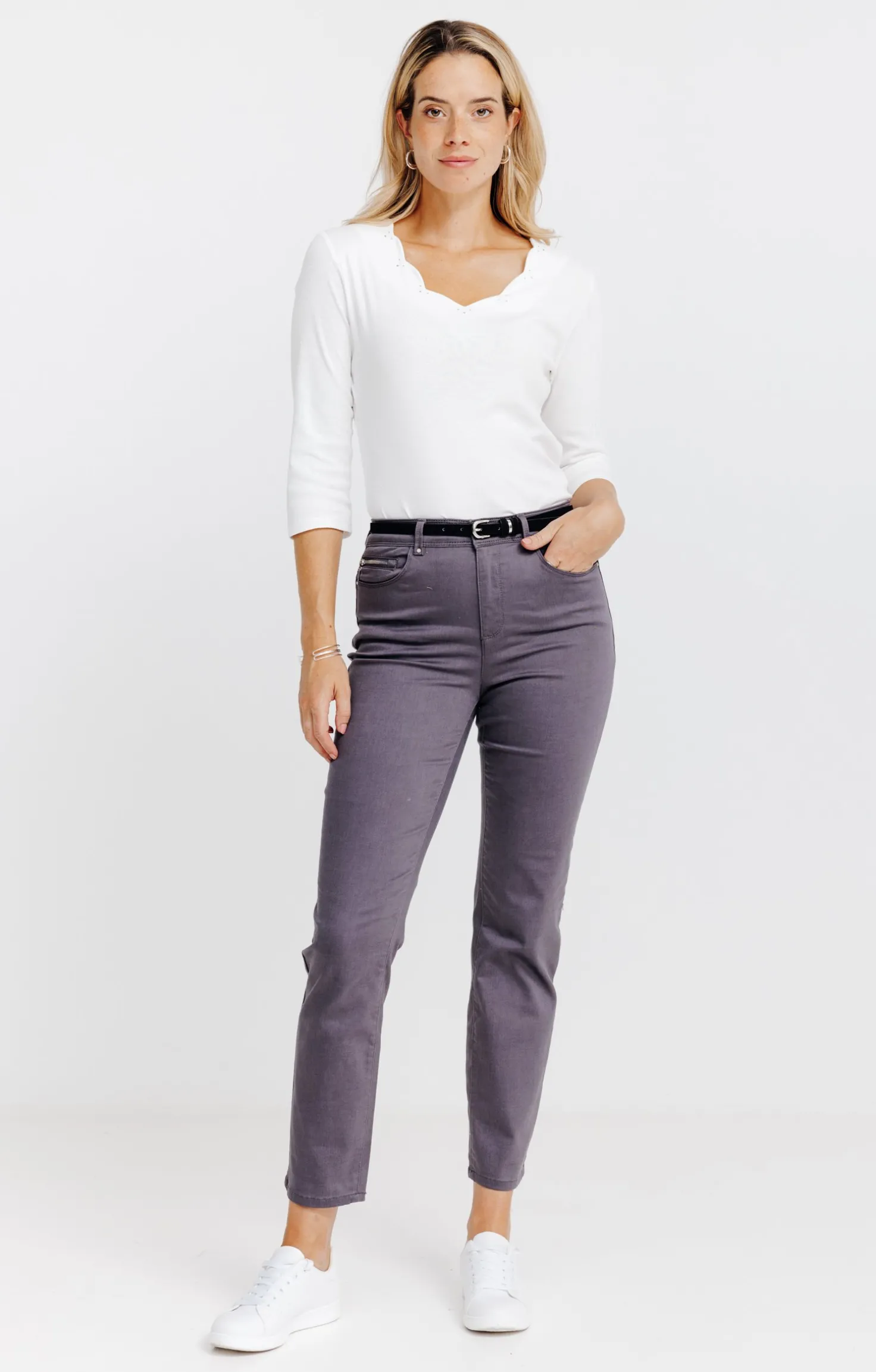 Pantalon 7/8 avec ceinture similicuir -