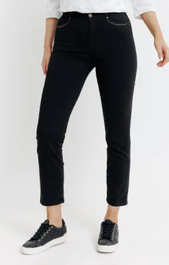 Pantalon 7/8 brodé en coton viscose -