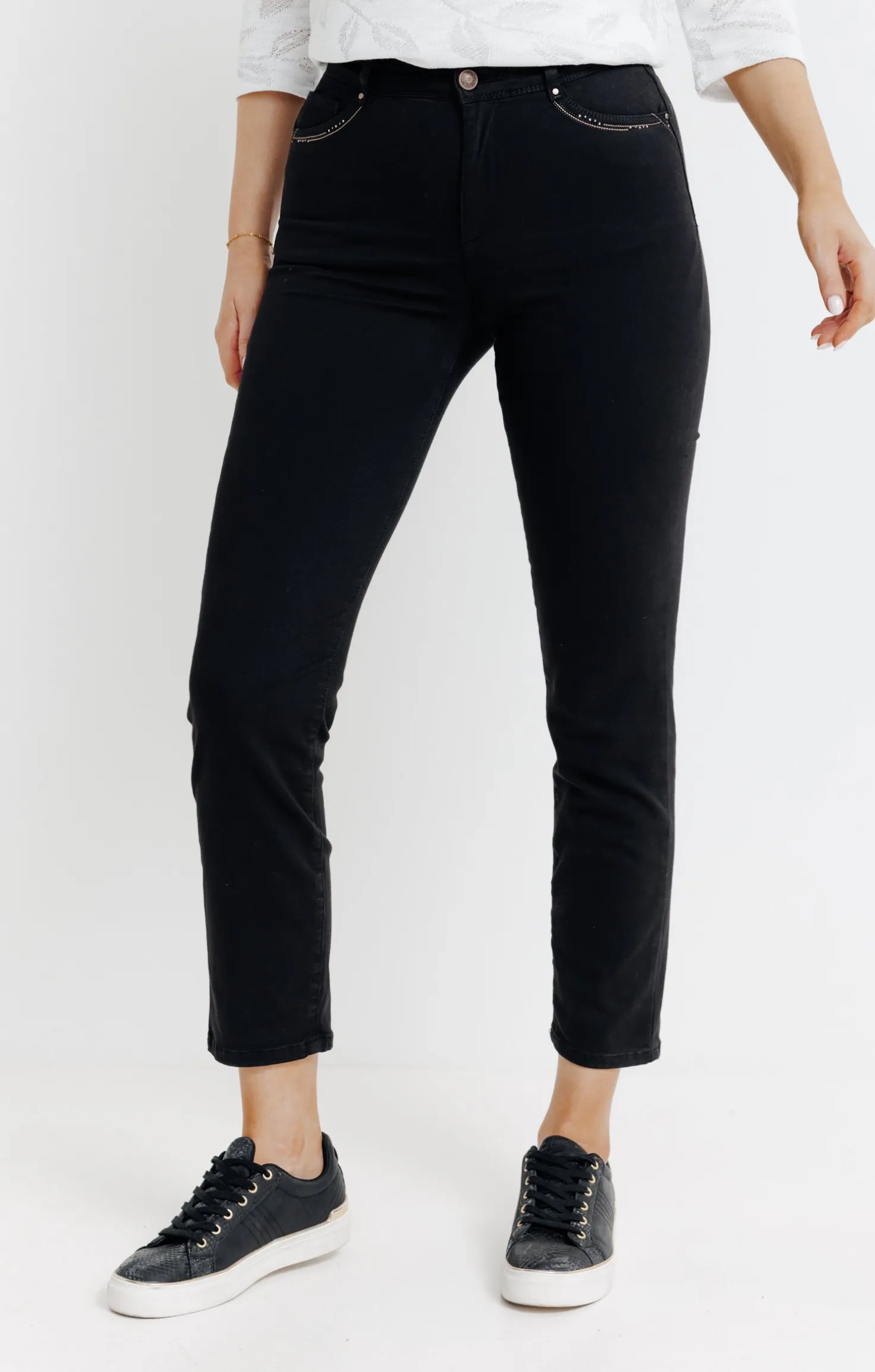 Pantalon 7/8 brodé en coton viscose -