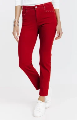 Pantalon 7/8 brodé en coton viscose -