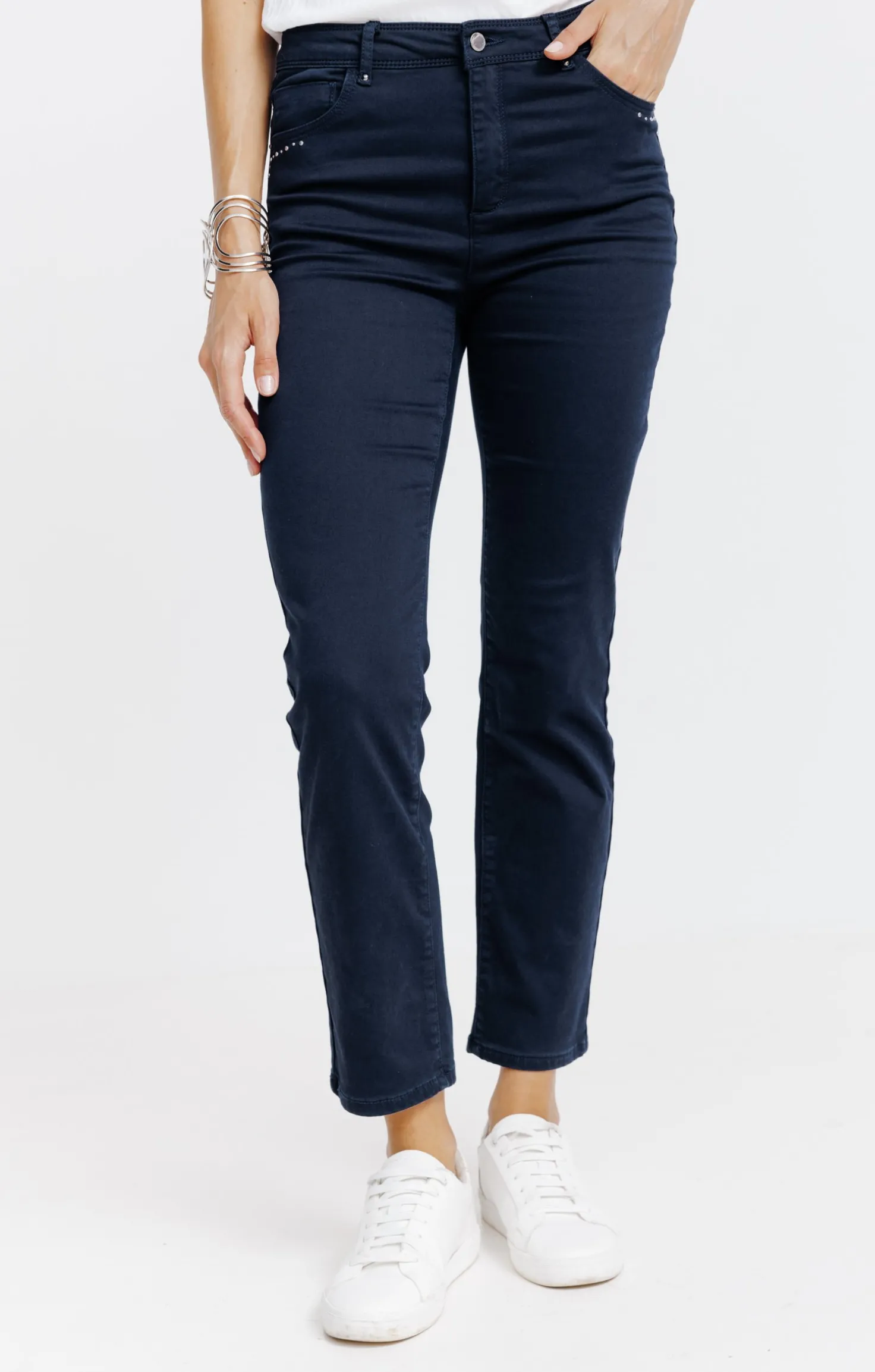Pantalon 7/8 coton détail clous poches -