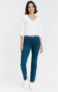 Pantalon 7/8 coton viscose avec ceinture -