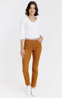 Pantalon 7/8 coton viscose avec ceinture -