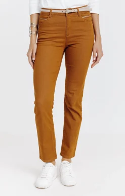 Pantalon 7/8 coton viscose avec ceinture -