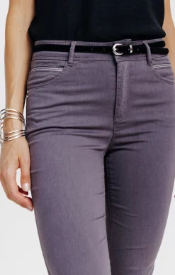Pantalon 7/8 coton viscose avec ceinture -