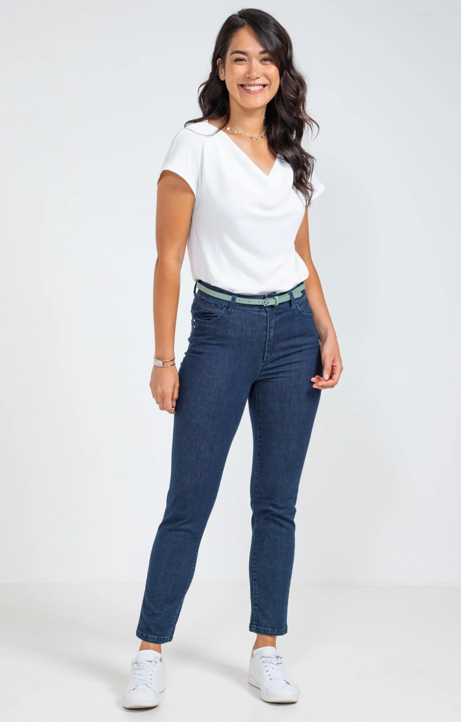 Pantalon 7/8 denim détail galon -