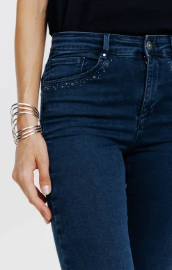 Pantalon 7/8 denim détail strass -
