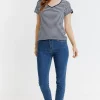 Pantalon 7/8 denim stone strass poches -
