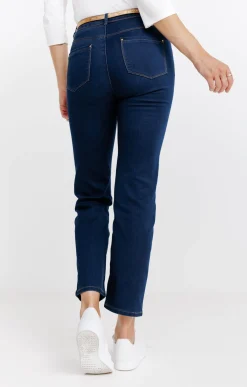 Pantalon 7/8 satin denim brut ceinture -