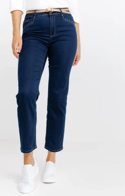 Pantalon 7/8 satin denim brut ceinture -