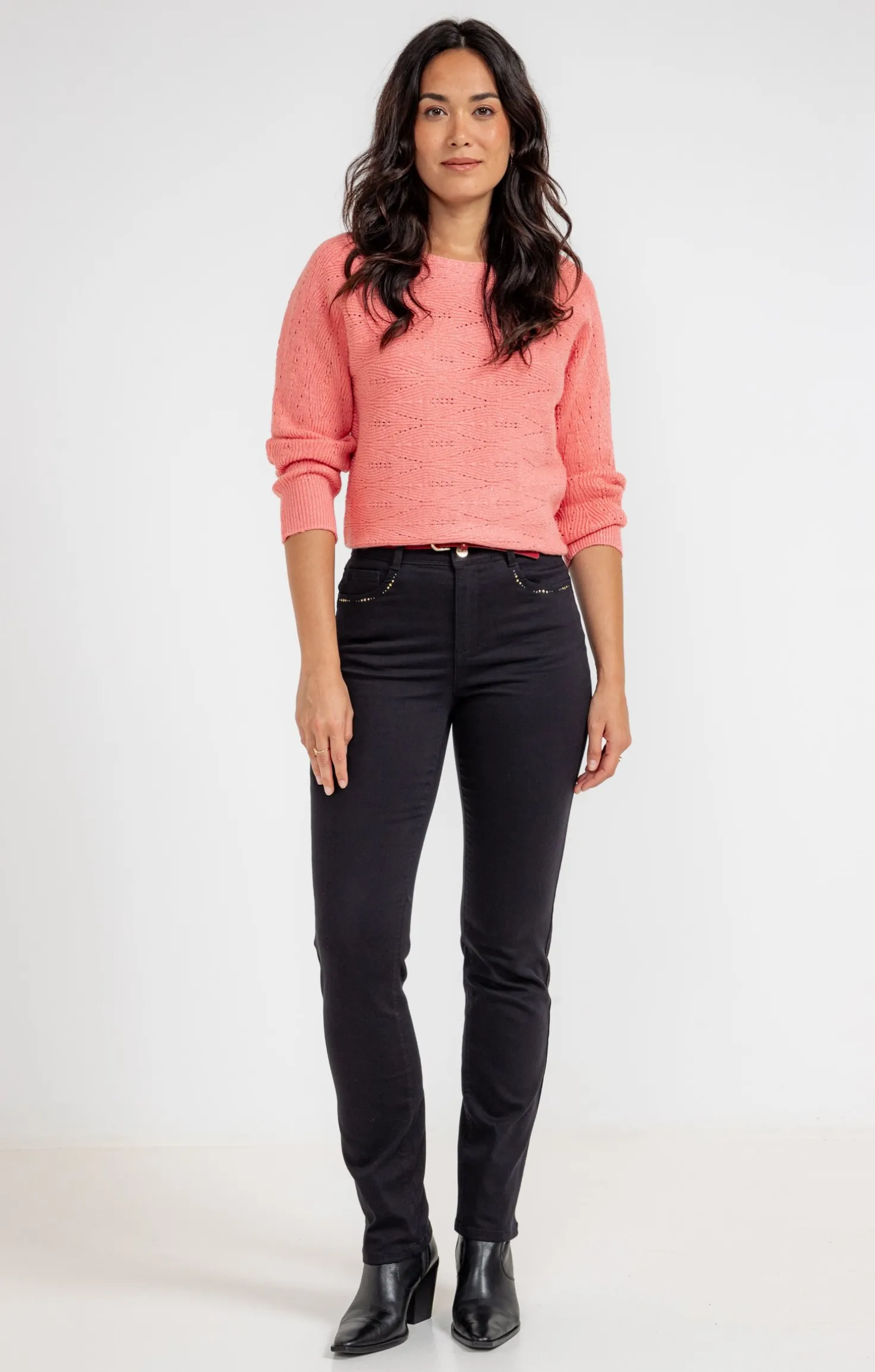 Pantalon coton stretch détail clous -