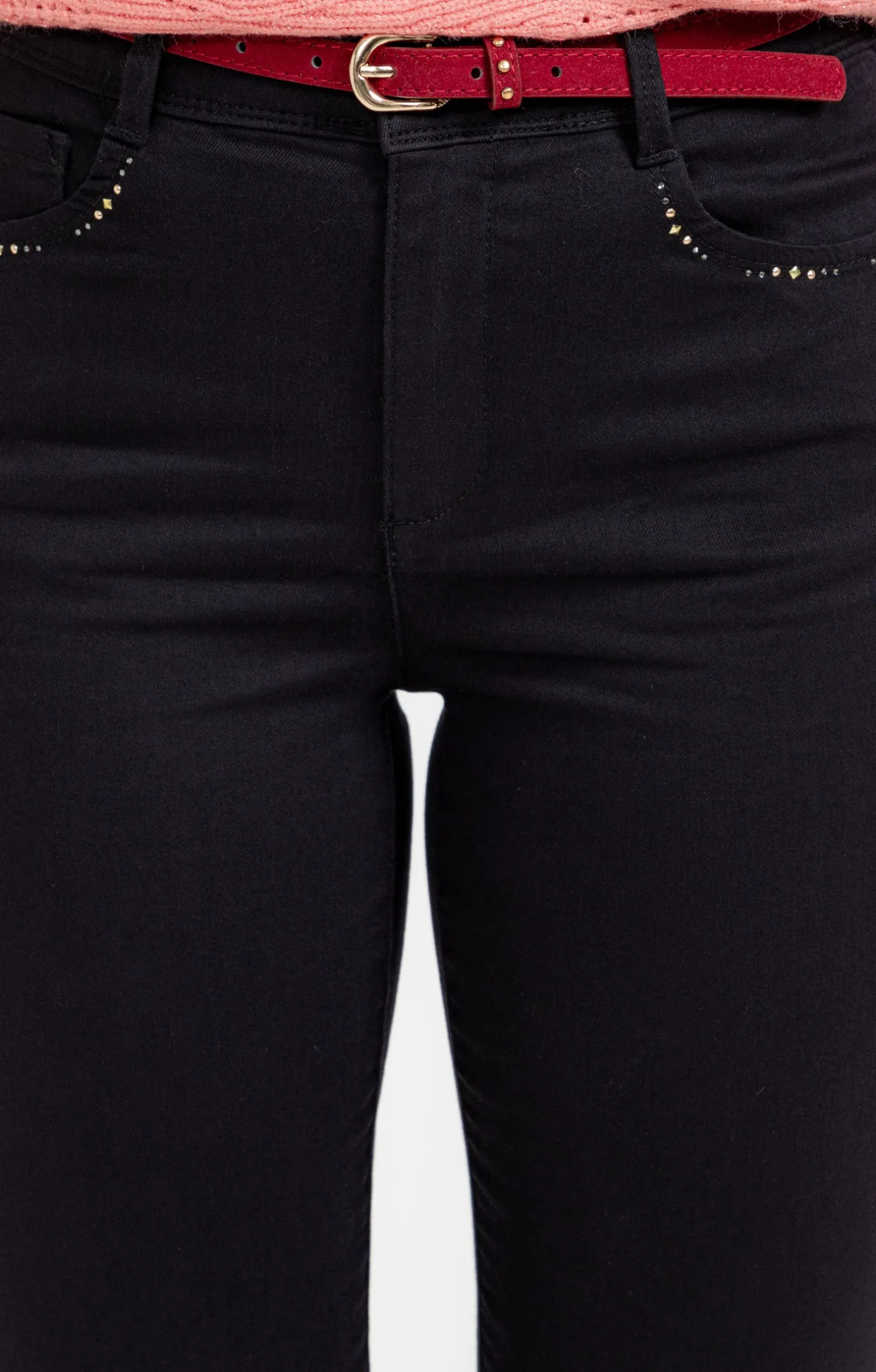 Pantalon coton stretch détail clous -