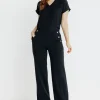 pantalon maille large détail bouton doré -