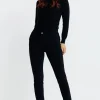 pantalon maille slim bouton fantaisie -