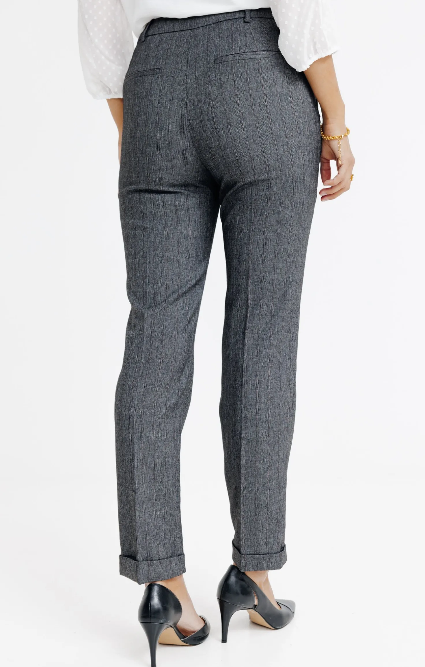 PANTALON RAYE AVEC STRASS -