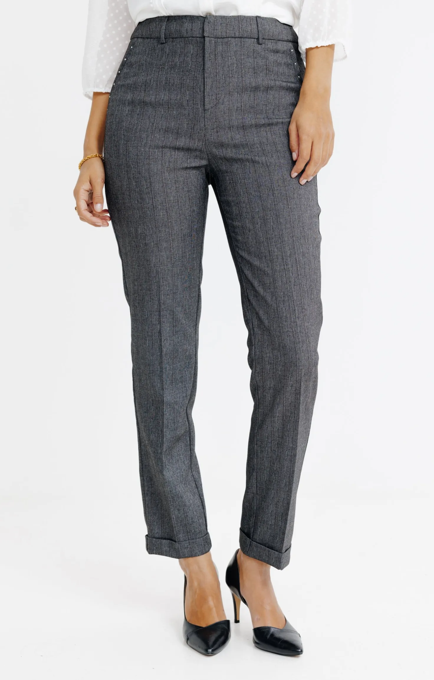 PANTALON RAYE AVEC STRASS -