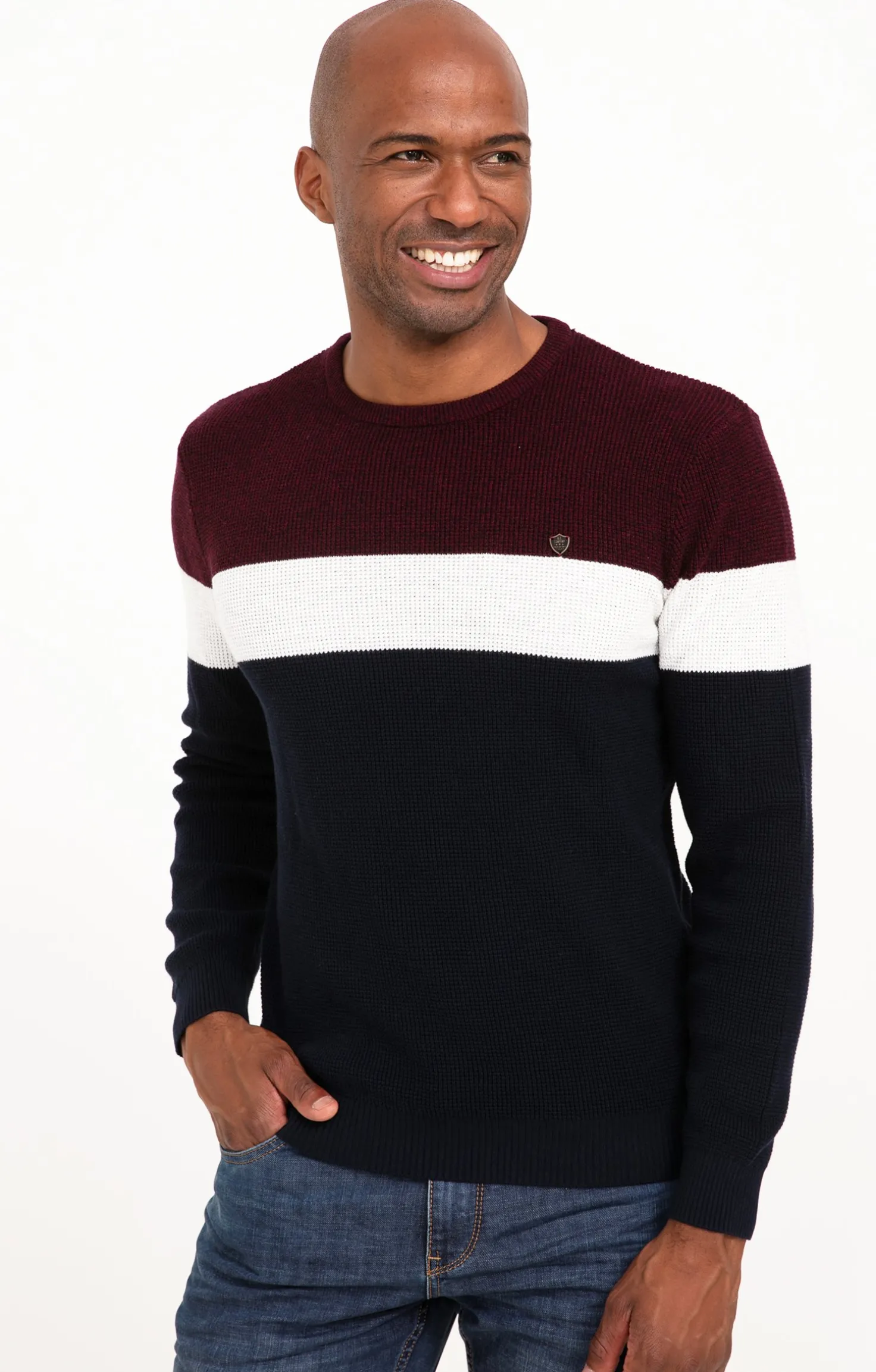 Pull col rond rayé -