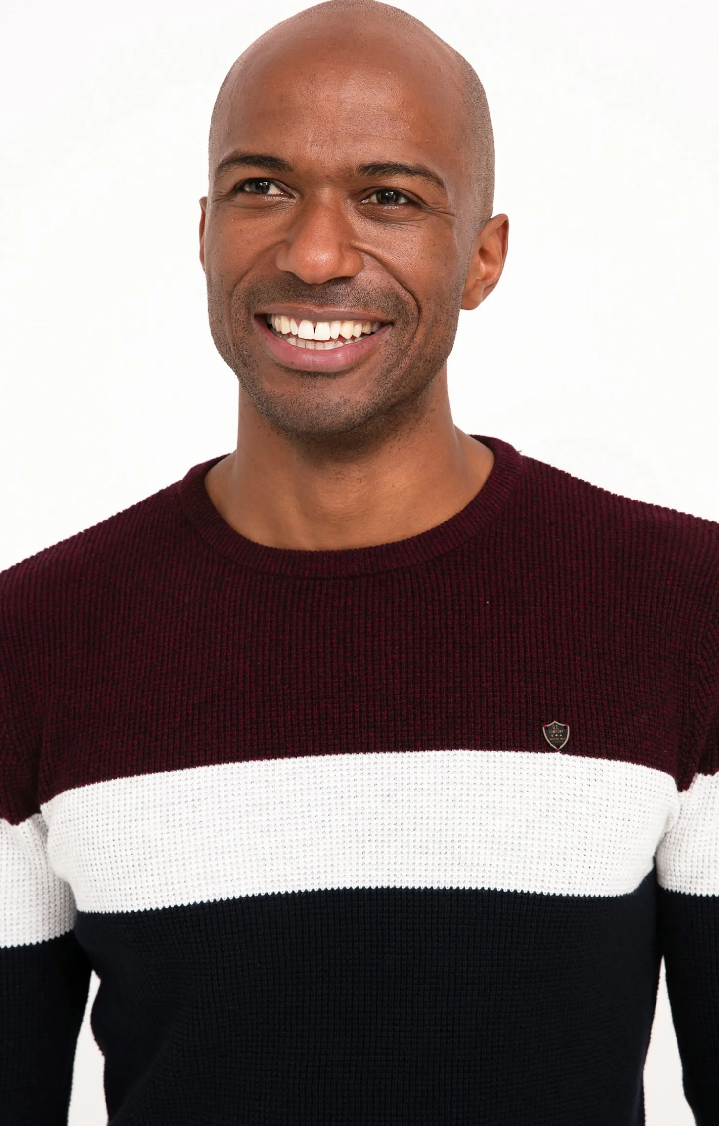 Pull col rond rayé -