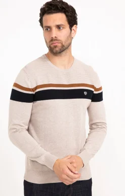 Pull col rond rayure placée -