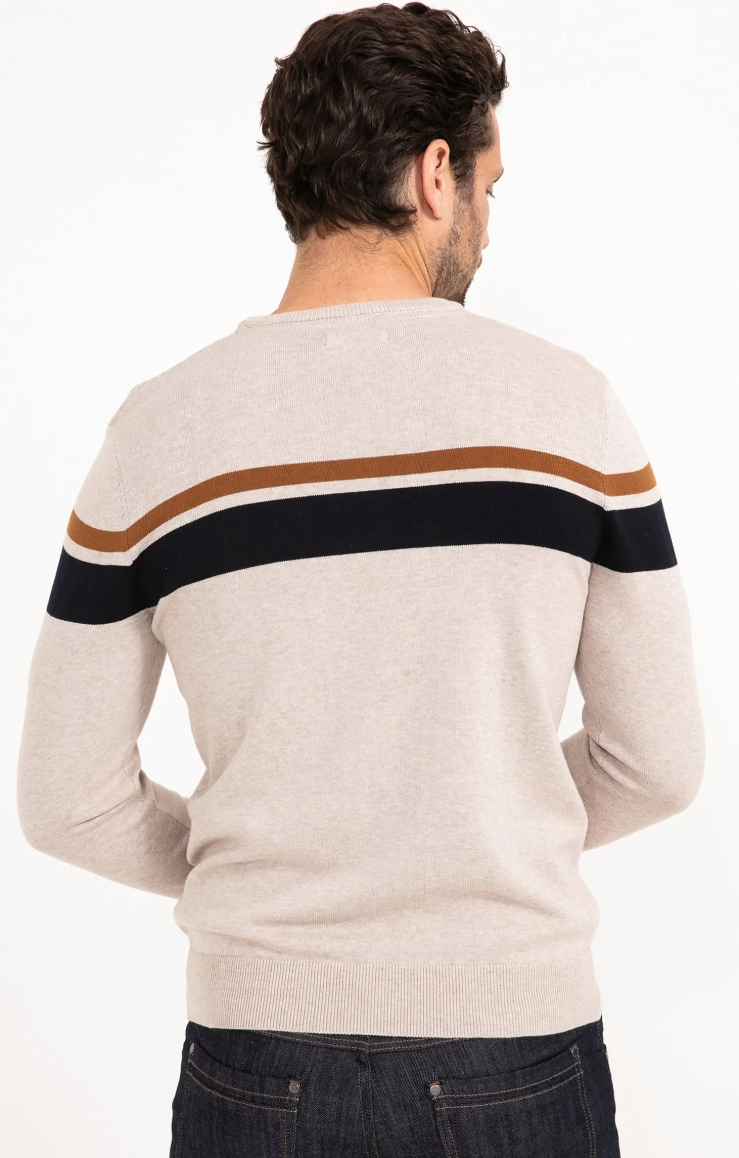 Pull col rond rayure placée -