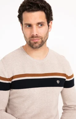 Pull col rond rayure placée -