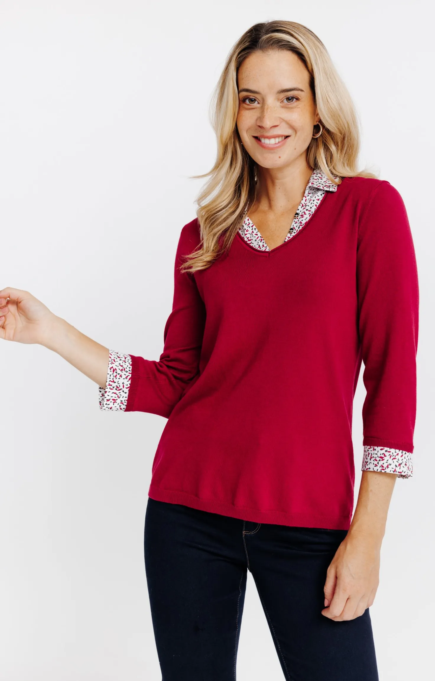 Pull 2-en-1 col chemise -