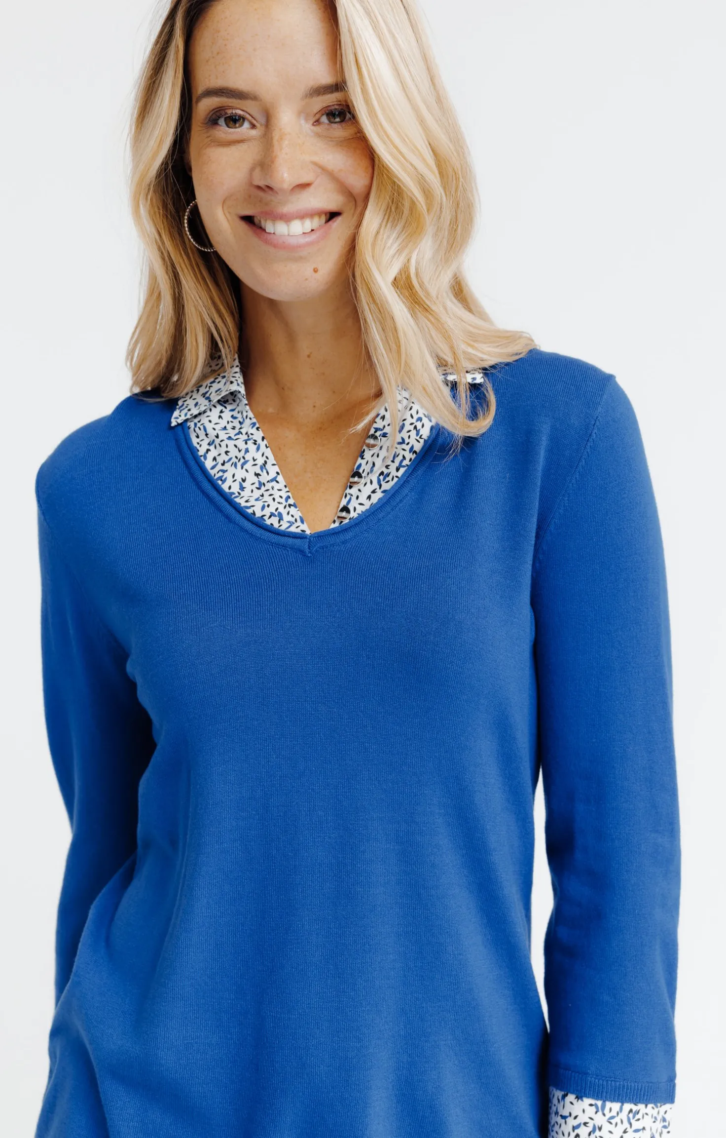 Pull 2-en-1 col chemise -
