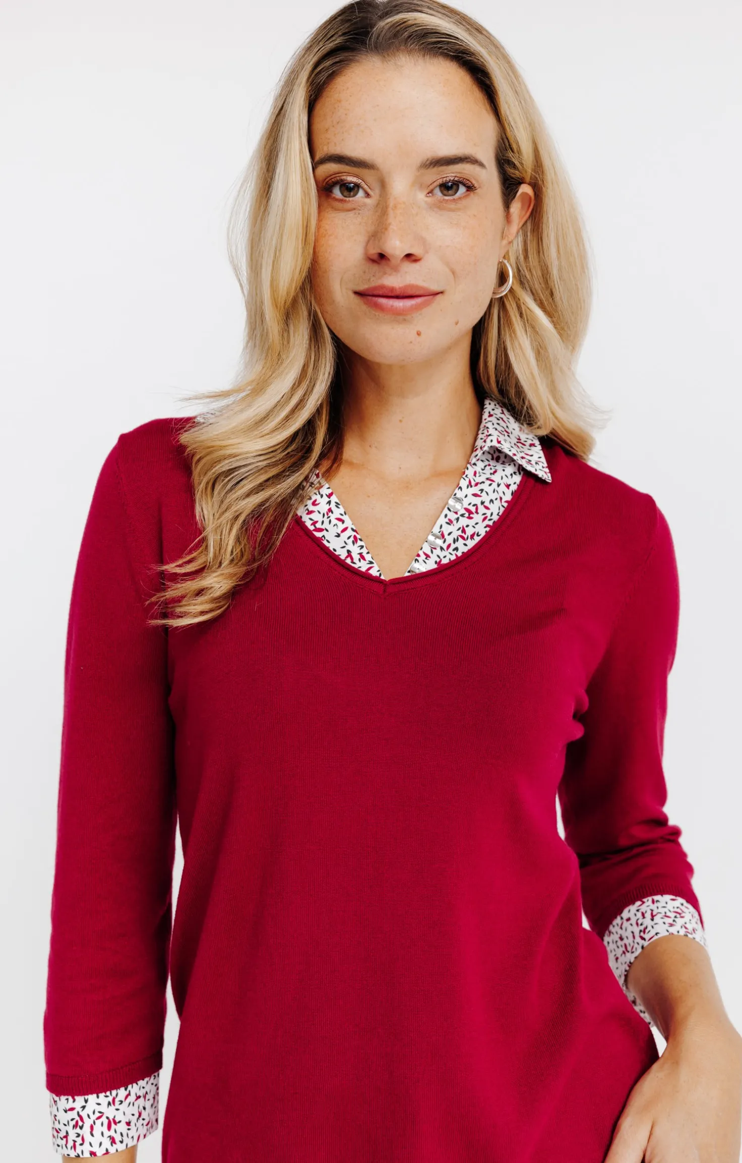 Pull 2-en-1 col chemise -
