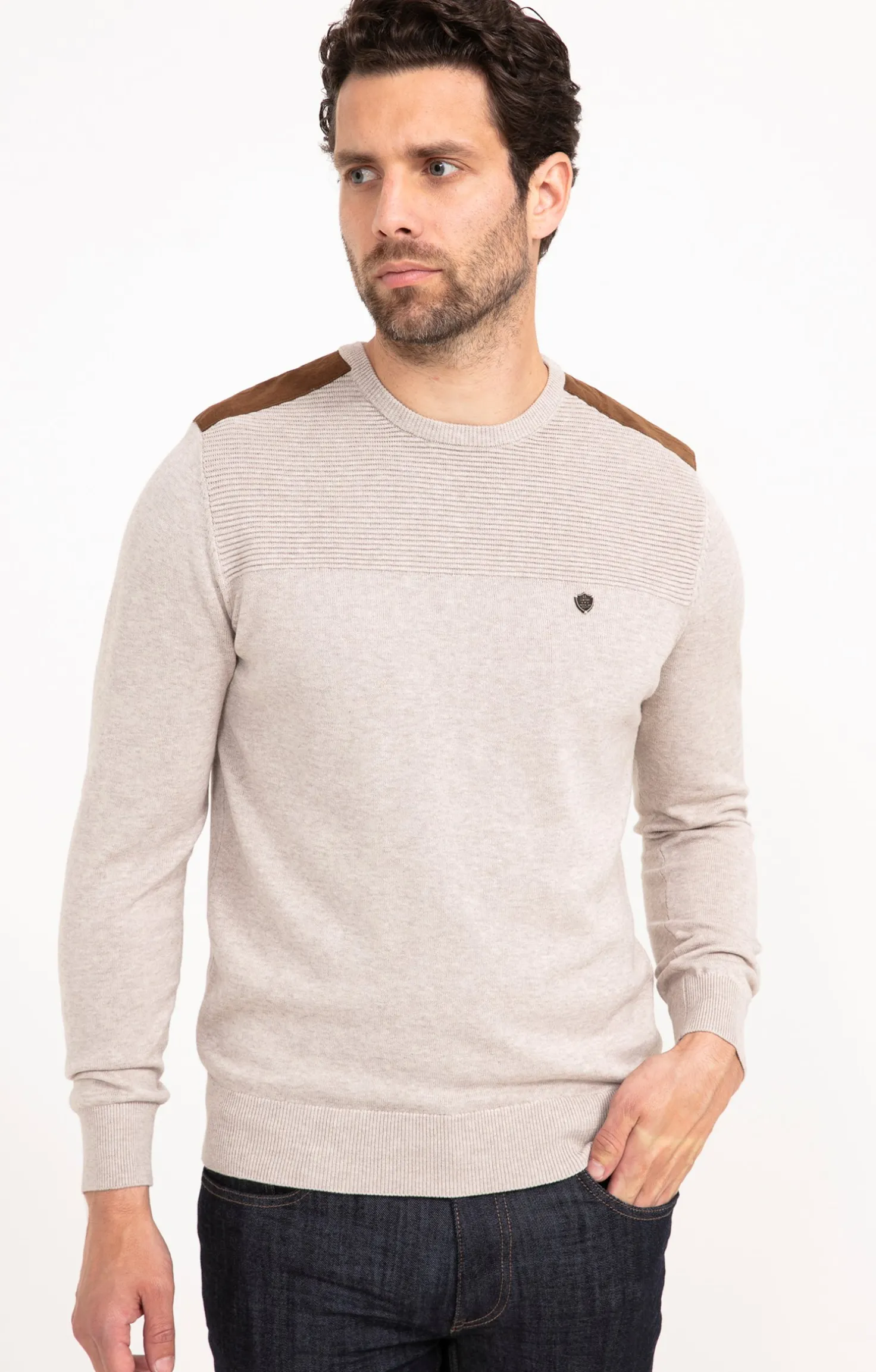Pull uni empiècement suèdine -