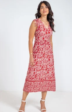 Robe en maille longue nouettes épaules -