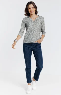 Tee-shirt col mao imprimé -