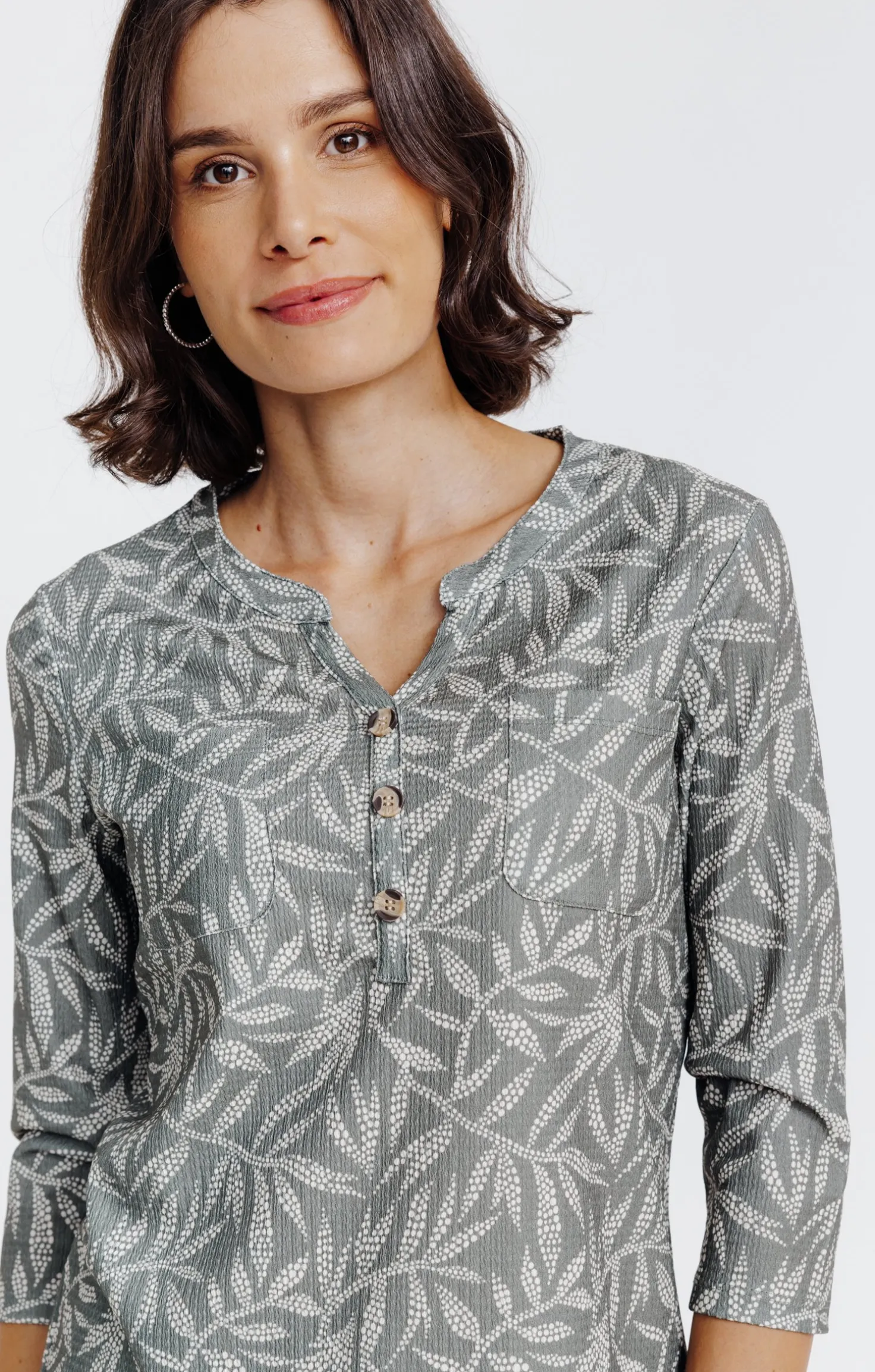 Tee-shirt col mao imprimé -