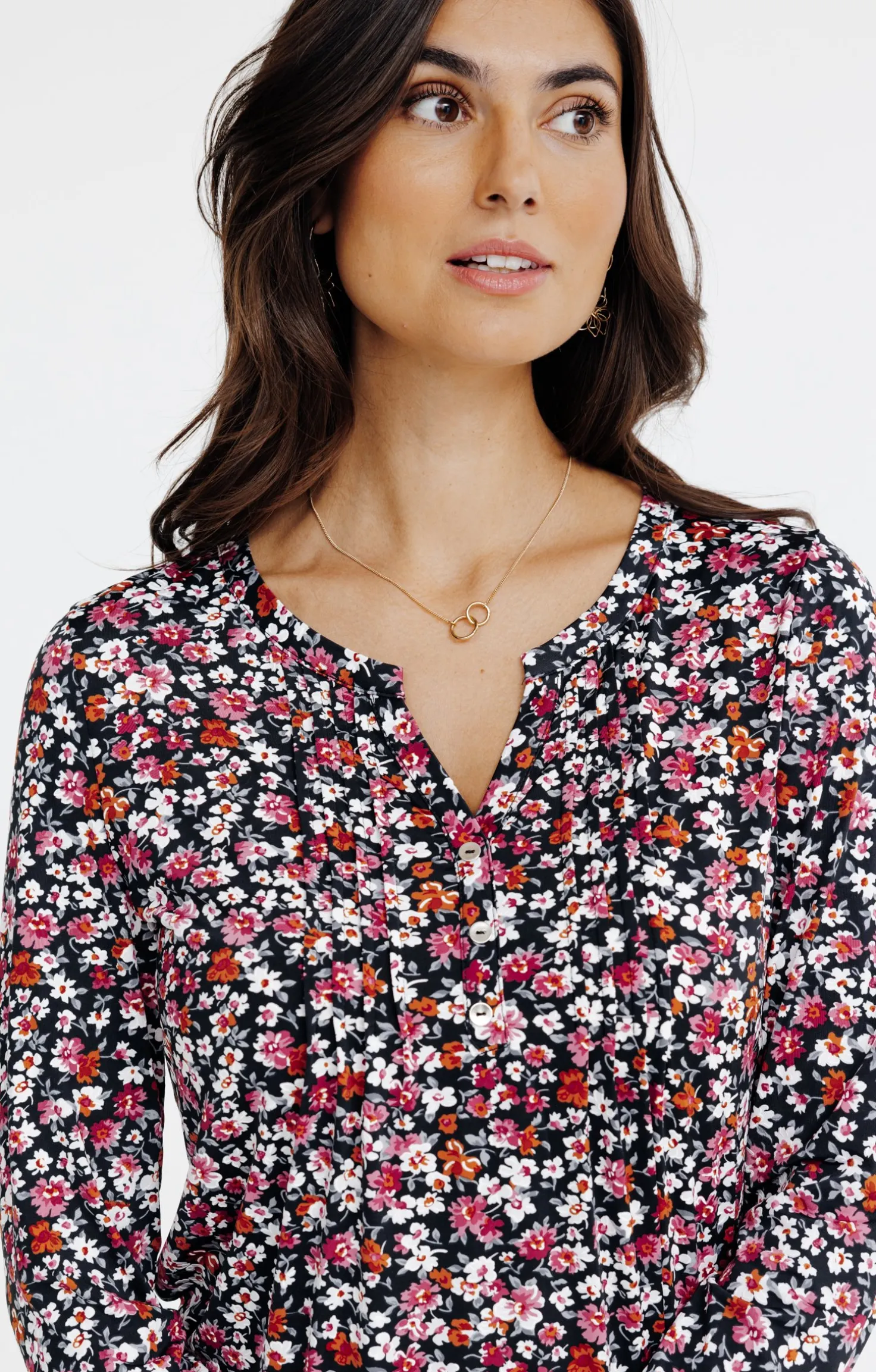 TEE-SHIRT COL MAO IMRIME FLEURS -