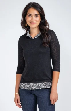 Tee-shirt 2-en-1 col chemise -
