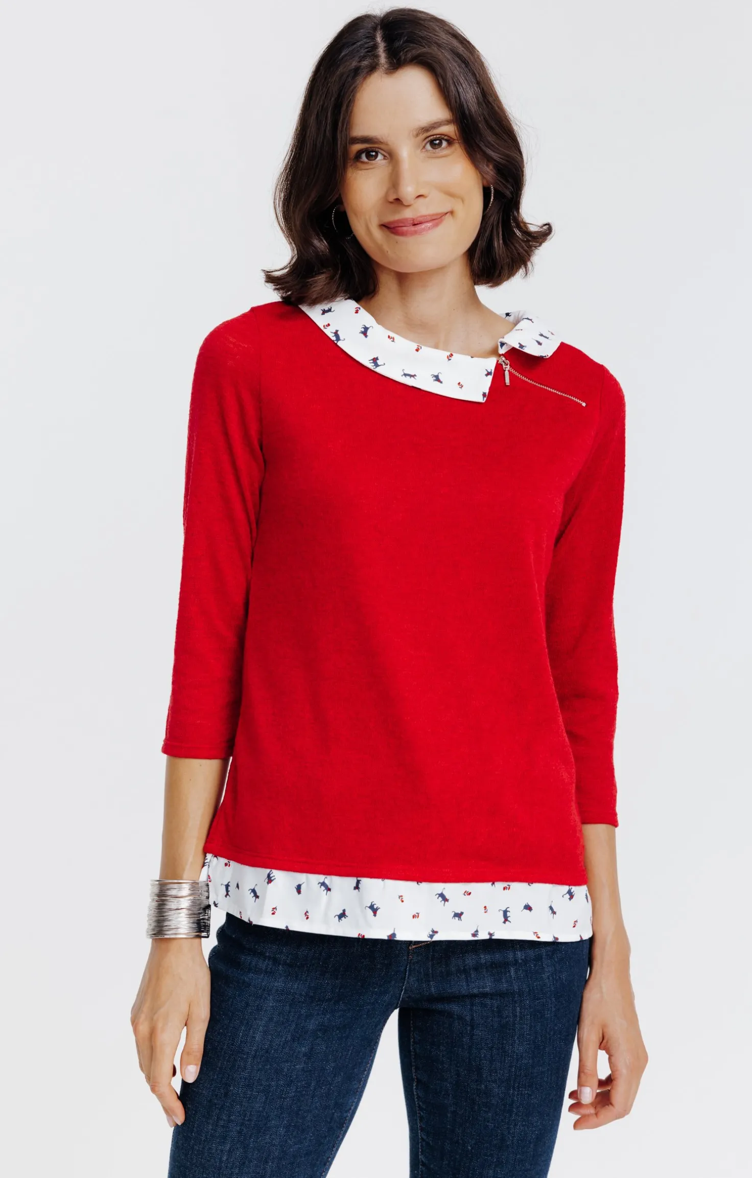 Tee-shirt 2-en-1 col chemise -