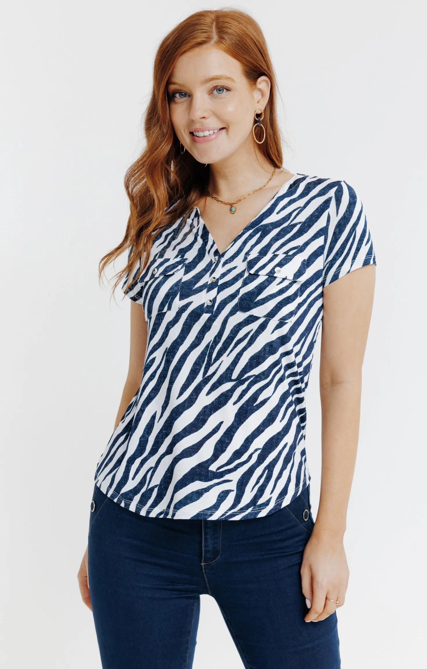 Tee-shirt imprimé col mao -