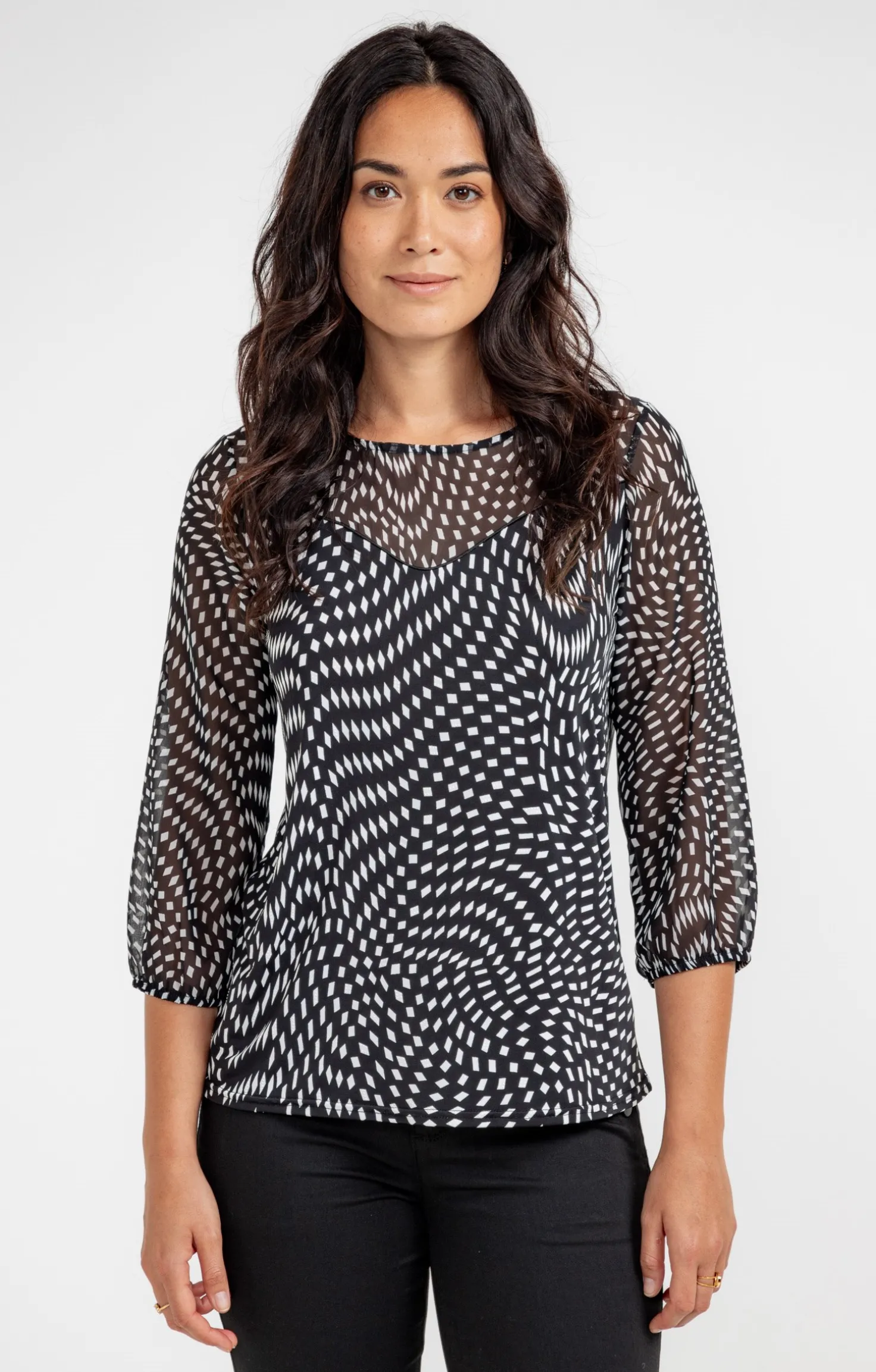 Tee-shirt imprimé mix matière -