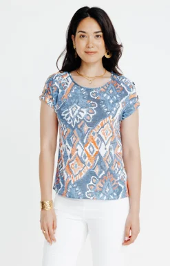 Tee-shirt été effet lin boutons épaules -